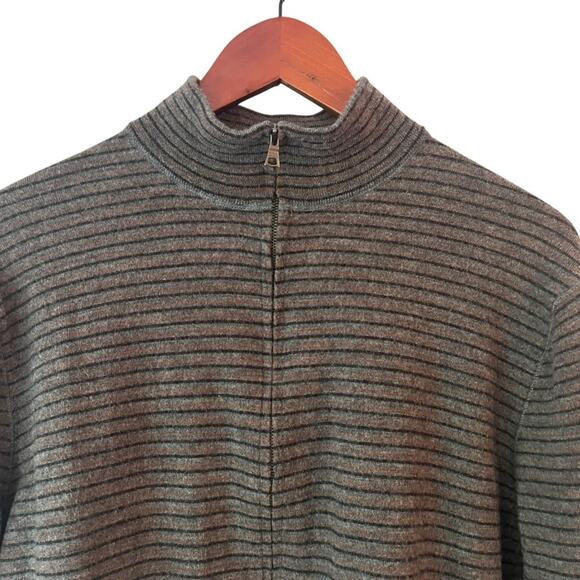 Banana Republic 1/4 Zip Merino Wool Pullover Sweater Mens Large Grey Stripe - Picture 1 of 10